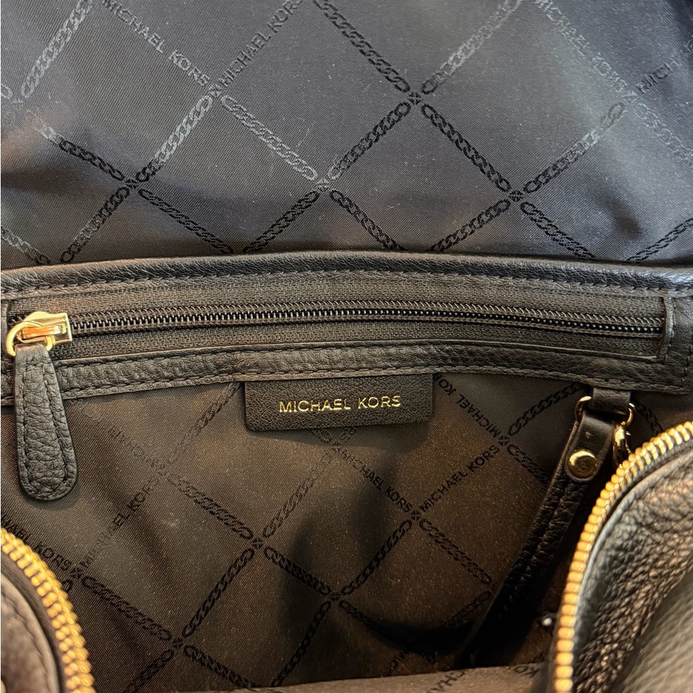 Michael Kors Black Leather Backpack with Gold-Tone Accents - Picture 4 of 7